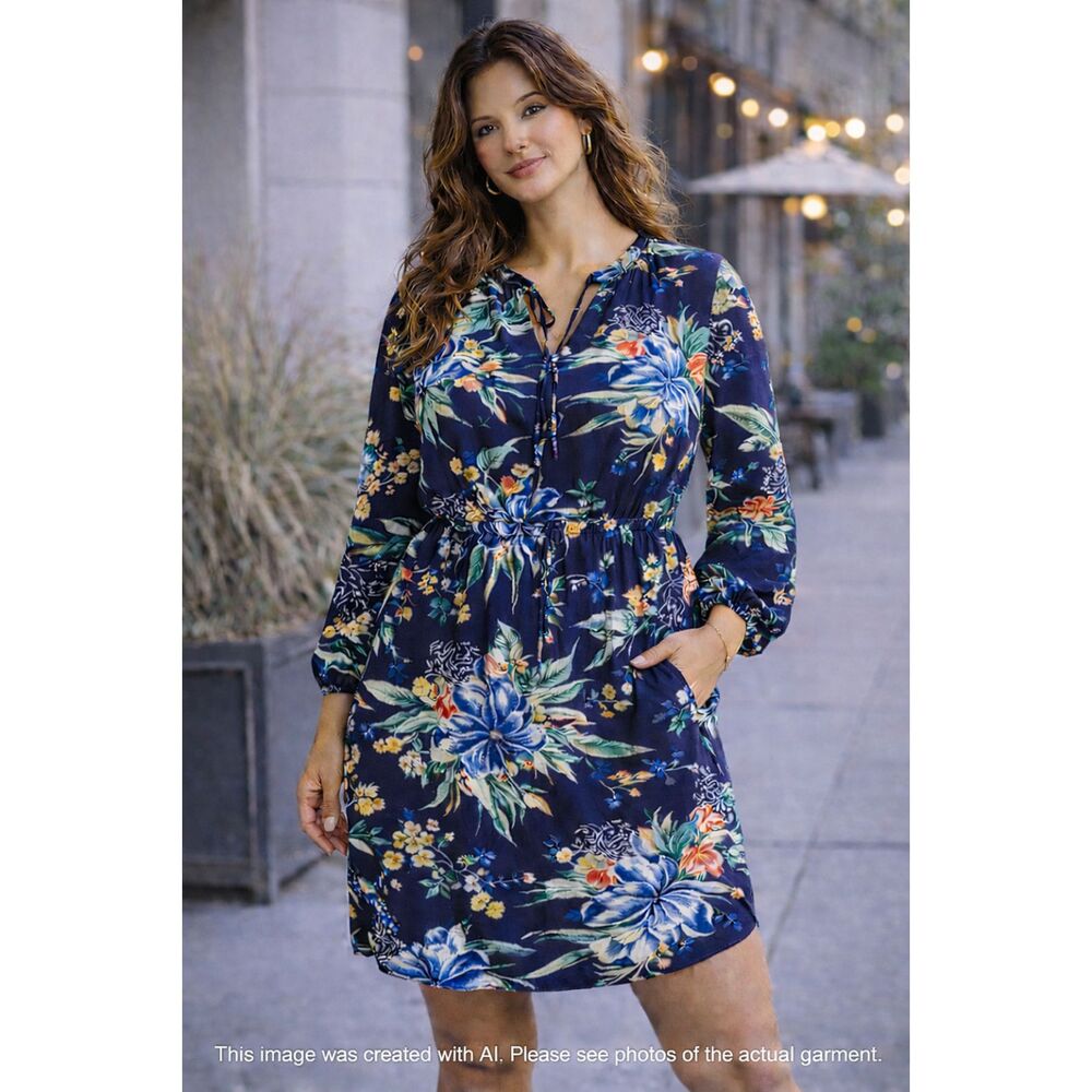 AVA & VIV Blue Multi Floral Long Sleeve Dress Size 2X NWT